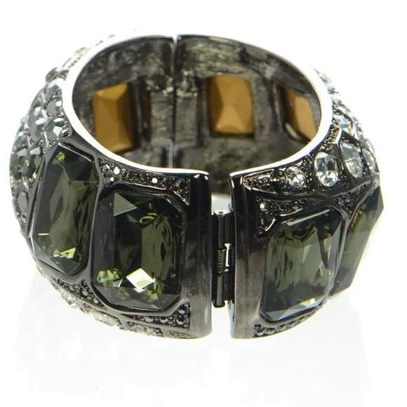 Kenneth Jay Lane KJL Gunmetal Twisted Crystal Cuff Bracelet - Picture 4 of 10